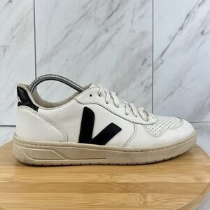 Veja V-10 Mens Size 9 Leather White Black Casual Athletic Sneakers Shoes